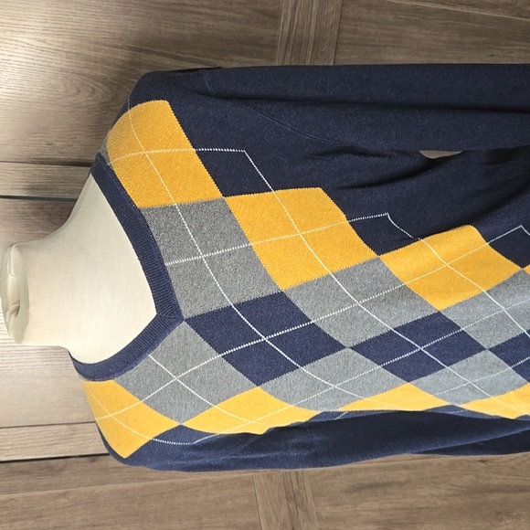 Banana Republic Mens modern geometric pattern blue and yellow 100% Cotton - Picture 3 of 11